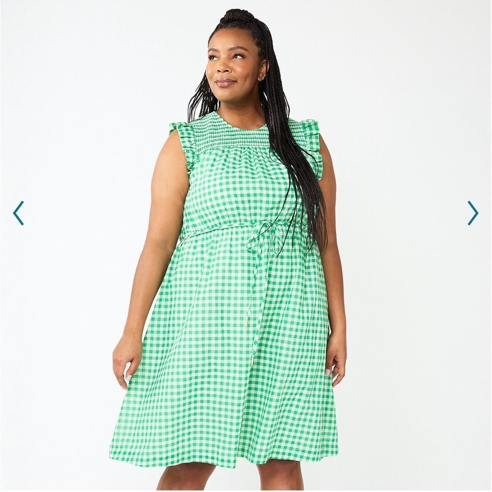 Draper James Green Gingham Mini Dress